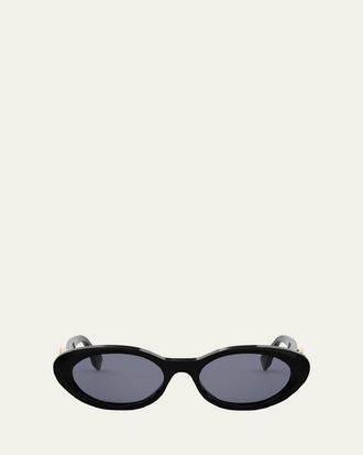 Fendi Diamond Black Acetate Oval Sunglasses