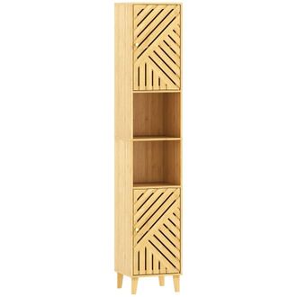HOMCOM Columna de ba&ntilde;o 32x30x170 cm madera natural
