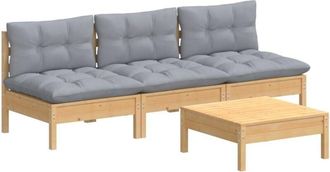 vidaXL Vidaxl - Juego De Muebles De Jard&iacute;n 4 Pzas Y Cojines Madera Pino Gris