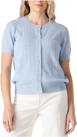 Tommy Hilfiger Mini Kabel Gebreid Vest Top - Dames - Vesten - Blauw - L - Katoen - Truien & Vesten
