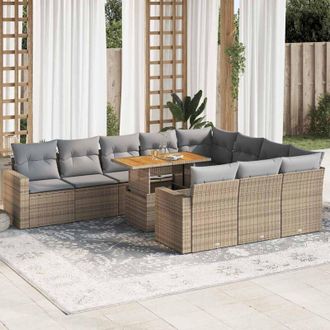 vidaXL Set De Sof&aacute;s De Jard&iacute;n 11pzas Con Cojines Rat&aacute;n Sint&eacute;tico Beige Vidaxl