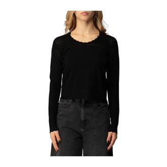 Twinset Maglia in punto rete e pizzo - Dames - Ronde hals truien - Zwart - XS - Truien & Vesten