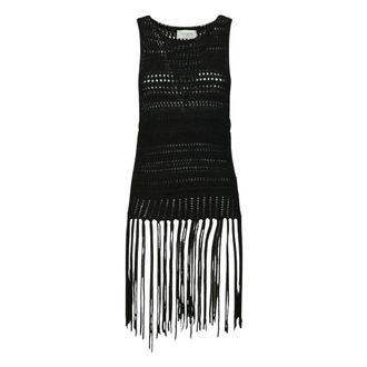 Laneus Tunics, female, Black, Size: S Top con frange