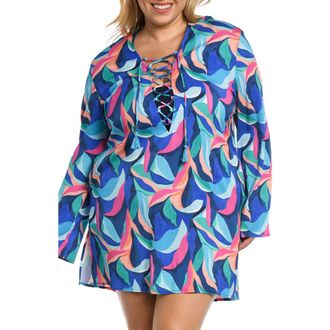 La Blanca Painted Lace-Up Cover-Up Tunic in Multi at Nordstrom Rack, Size 1X