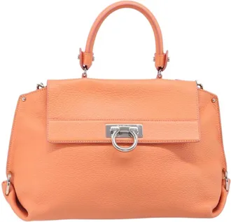 Ferragamo Sofia Satchel Leather Orange Leather Handbag (Pre-Owned)