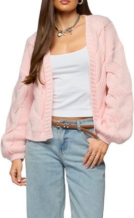 Edikted Braiden Chunky Cable Open Cardigan in Pink at Nordstrom, Size X-Small