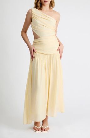 Extro&Vert Delilah One-Shoulder Cutout Detail Draped Maxi Dress in Butter at Nordstrom, Size X-Small