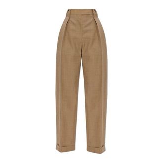Versace Wide Trousers, female, Beige, Size: XS Wool Pleated Trousers