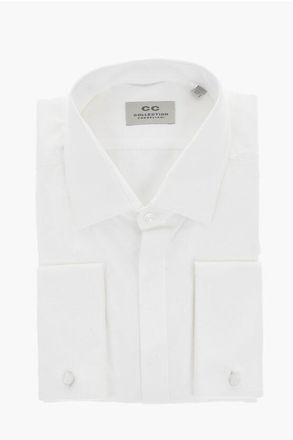 Corneliani CC COLLECTION Solid Shirt with Cufflinks and Concealed Butto size 42