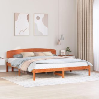 Berkfield Home Bed Frame with Headboard Wax Brown 180x200 cm Solid Wood Pine