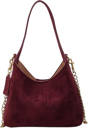 Generic 25 Fall & Winter Womens Satchel Handbag, Plain Shoulder Bag for Women, Casual Suede Purse with Chain Strap, Soft Tote Bag (Burgundy)