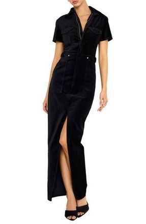 Good American Fit for Success Velvet Maxi Shirtdress in Black001 at Nordstrom Rack, Size X-Small