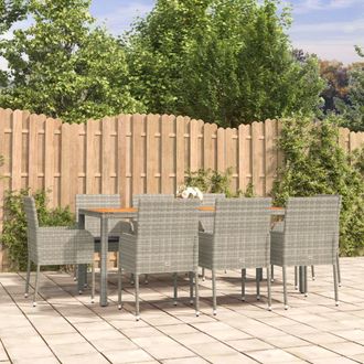 vidaXL Set Comedor Jard&iacute;n 9 Pzas Y Cojines Rat&aacute;n Sint&eacute;tico Gris Vidaxl