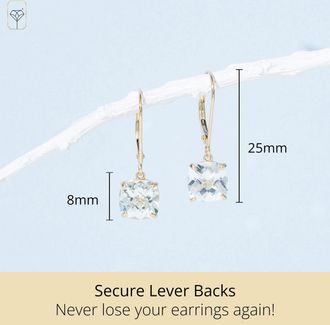 MAX + STONE Solid 14k Yellow or White Gold 8mm Cushion Cut Dangle Gemstone Earrings