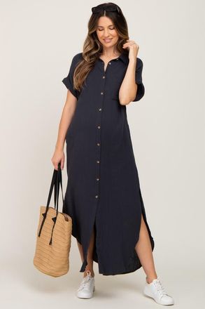 Pinkblush Button Down Midi Dress in Charcoal Grey at Nordstrom, Size Medium