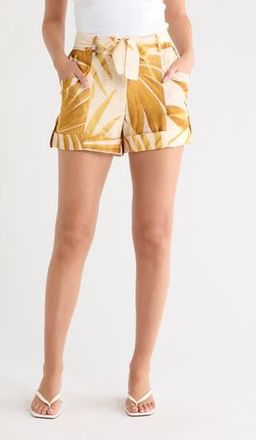 Joie Belted Roll Tab Hem Shorts in Lilac/Gold Palm at Nordstrom Rack, Size 10