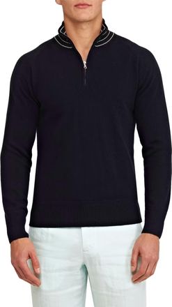 Orlebar Brown Lennard Stripe Cashmere Rib-Knit Sweater In Night Iris Sea Mist