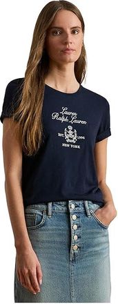 Lauren Ralph Lauren Embroidered-Crest Jersey T-Shirts Womens Clothing Lauren Navy : XS, Cotton/Modal