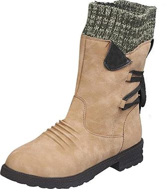 Generic Knee High Boots for Women Winter Waterproof Snow Boots Sweater Knitted Cuff Fashion Wide Fit Side Zipper Warm Comfortable Non-Slip Walking Boot Outdoo