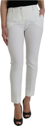 Dolce & Gabbana Luxe Witte Tapered Broek - Dames - Slim Fit Broeken - Wit - XS - Wol - Broeken