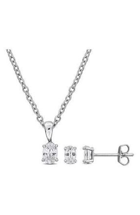 Delmar Oval Cut Cubic Zirconia Earrings & Necklace Set in White at Nordstrom Rack