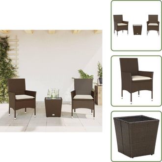 vidaXL Cuscini da seduta - vidaXL Set Bistr&ograve; 3 pz con Cuscini Marrone Polyrattan e Vetro - Rattan