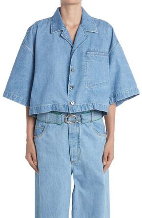 Bottega Veneta Crop Bleached Cotton Denim Shirt in Light Bleach at Nordstrom, Size 4 Us
