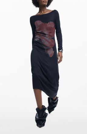 Desigual Placed Floral Long Sleeve Dress in Black at Nordstrom, Size X-Small