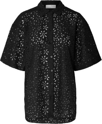 Selected Oversized kanten blouse B - Dames - Blouses & Shirts - Zwart - Maat: XS Poliester
