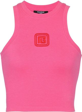 Balmain logo-embroidered cropped tank top - women - Modal/Polyamide/Elastane/Cotton - L - Pink