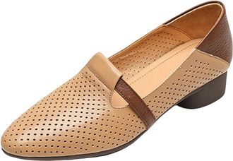 Generic Mary Janes for Women Low Heel Comfortable Closed Toe Ankle Strap Pumps Ladies Cute Dress Shoes with Holes Belt Buckle Sale Clearance Size 5.5 C0_Khaki