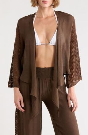 Elan Tie Front Bell Sleeve Cover-Up Top in Chocolate at Nordstrom Rack, Size X-Small