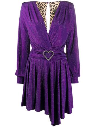 Philipp Plein plunging v-neck dress - women - Polyester/Polyester/Spandex/Elastane/Spandex/Elastane/glass - M - Purple