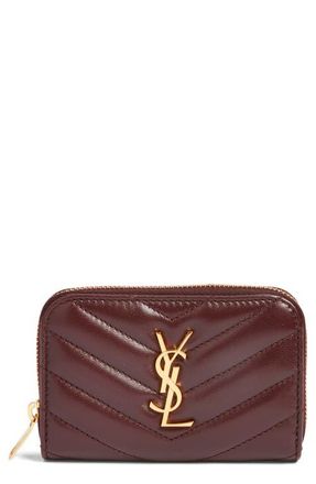 Saint Laurent Cassandre Quilted Card Wallet in Rouge Cabernet at Nordstrom