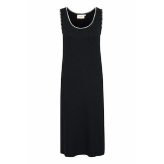Cream Geribbelde Jurk met Geborduurde Details - Dames - Jurken - Zwart - Maat: 2XL Viscose