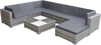 vidaXL 8 Piece Garden Lounge Set with Cushions Poly Rattan Grey vidaXL