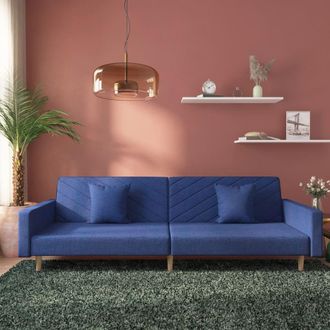 vidaXL Sof&aacute; Cama De 2 Plazas Con Dos Almohadas Tela Azul Vidaxl