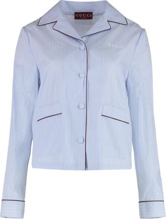 Gucci Gestreepte Katoenen Shirt - Dames - Pyjama - Blauw - XS - Katoen - Nachtkleding