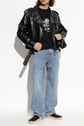 Balmain Leather Jacket, Mens, Black