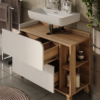 Vicco Mueble Bajo Lavabo Karen, Blanco/sonoma, 80 X 65 Cm Con 2 Cajones, Vicco