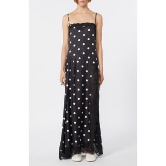 Sportmax Capo Polka Dot Lace Trim Silk Slipdress in Black at Nordstrom, Size 10