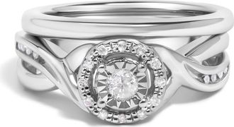 House of Brilliance Silver 1/7 Cttw Diamond Engagement Ring and Wedding Band Set in White at Nordstrom, Size 10