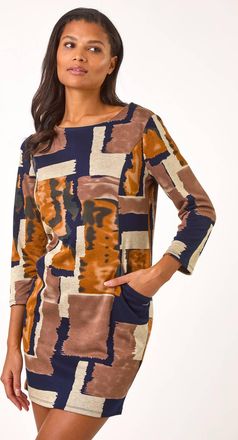 Roman Geometric Print Pocket Shift Dress