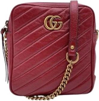 Gucci Pre-owned GG Marmont Double Zip Tall Camera Bag - Dames - Vintage Schoudertas - Rood - ONE Size - Leer - Vintage
