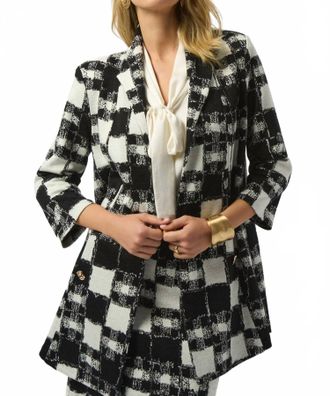 Joseph Ribkoff Checkered Jacquard Jacket In Black/cream