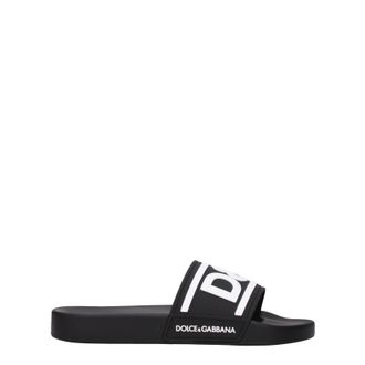 VIPSALE【DOLCE & GABBANA】スライドサンダル カーフスキンDG ブラウンのウィメンズ Calfskin sliders with DG logo