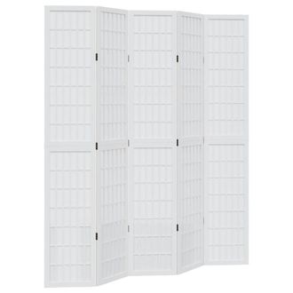 Berkfield Home Room Divider 5 Panels White Solid Wood Paulownia
