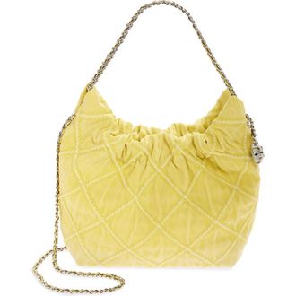Tory Burch Mini Fleming Quilted Denim Hobo Bag in Yellow at Nordstrom