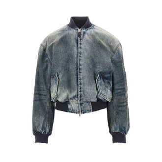 Balenciaga Used-effect denim bomber jacket Man M