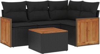 vidaXL Vidaxl - Set De Muebles De Jard&iacute;n 5 Pzas Y Cojines Rat&aacute;n Sint&eacute;tico Negro
